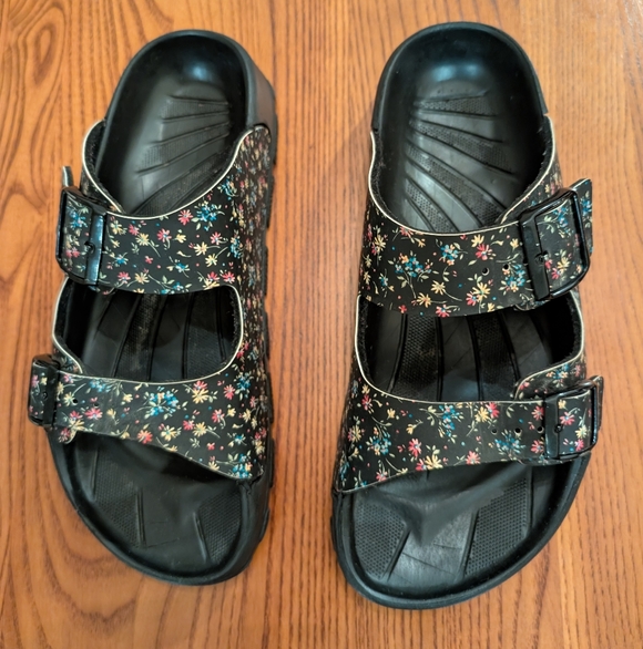 Birki’S Shoes - Birki's Floral Black Sandals, Size 39